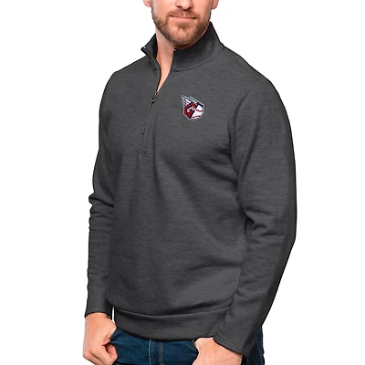 Men's Antigua Heathered Charcoal Cleveland Guardians Gambit Quarter-Zip Pullover Top