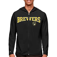 Men's Antigua Black Milwaukee Brewers Wordmark Legacy Full-Zip Hoodie