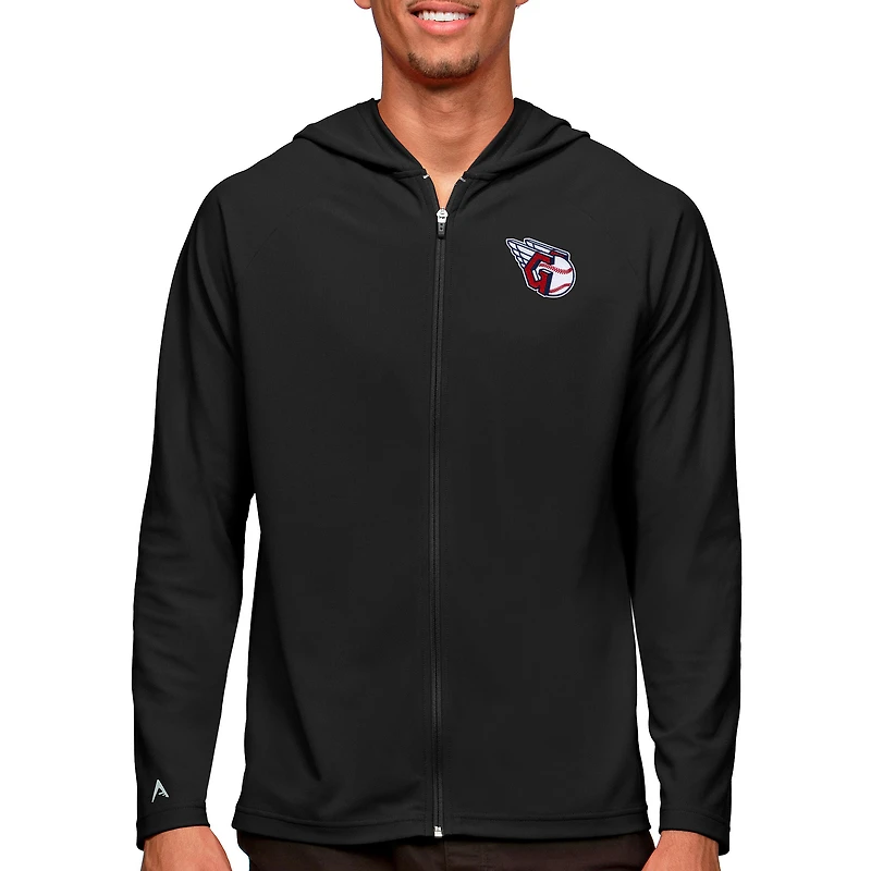 Men's Antigua Black Cleveland Guardians Legacy Full-Zip Hoodie