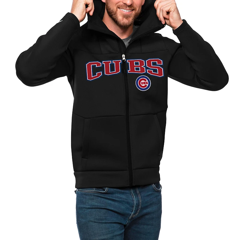Men's Antigua Black Chicago Cubs Wordmark Protect Full-Zip Hoodie