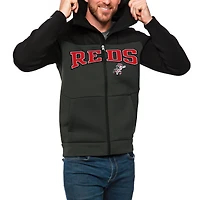 Men's Antigua Black/Charcoal Cincinnati Reds Wordmark Protect Full-Zip Hoodie