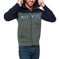 Men's Antigua Navy/Steel Seattle Mariners Wordmark Protect Full-Zip Hoodie