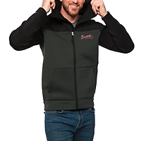 Men's Antigua Black/Charcoal Atlanta Braves Protect Full-Zip Hoodie