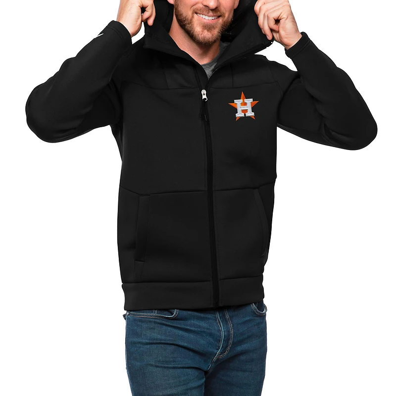 Men's Antigua Black Houston Astros Protect Full-Zip Hoodie
