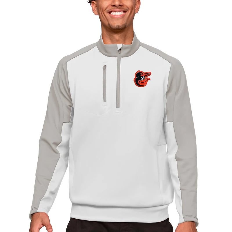 Men's Antigua White Baltimore Orioles Team Quarter-Zip Pullover Top