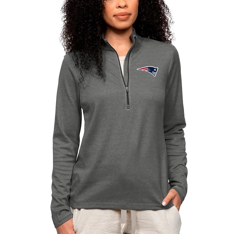 Women's Antigua Heathered Charcoal New England Patriots Epic Quarter-Zip Top