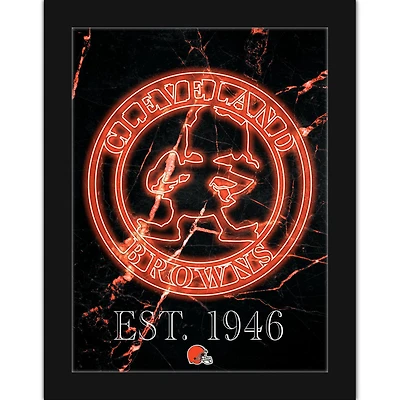 Black Cleveland Browns Brownie The Elf 12'' x 16'' Framed Circle Logo Print