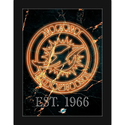 Black Miami Dolphins 12'' x 16'' Framed Circle Logo Print