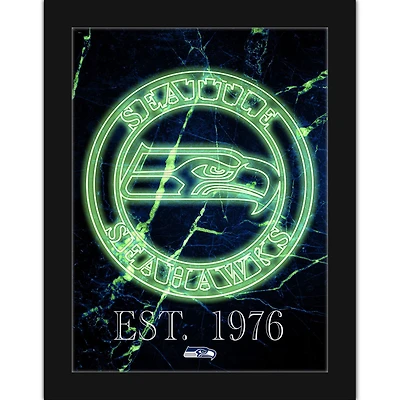 Black Seattle Seahawks 12'' x 16'' Framed Circle Logo Print