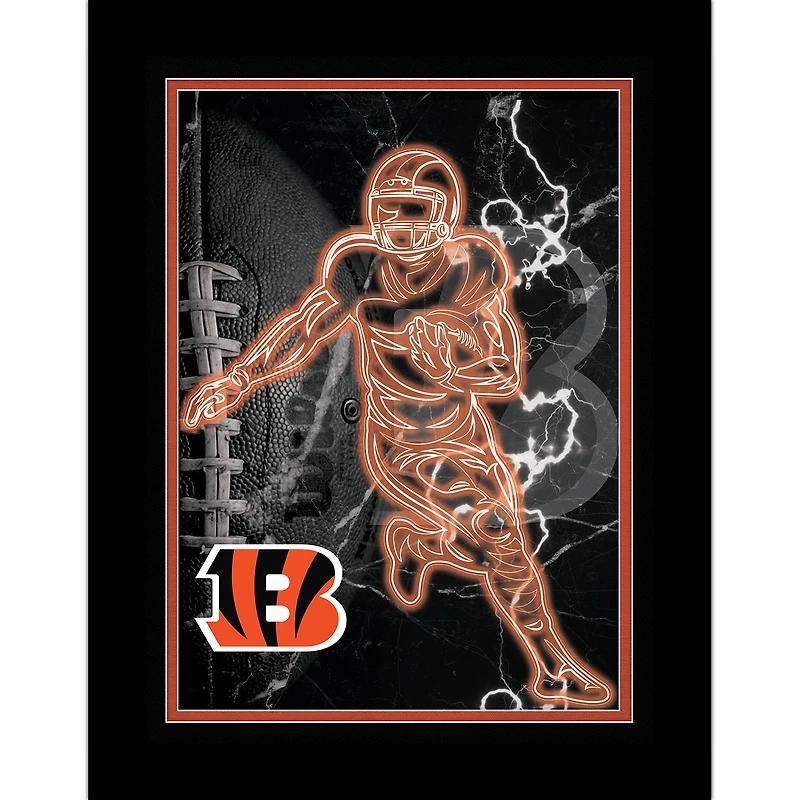 Black Cincinnati Bengals 12'' x 16'' Framed Neon Player Print