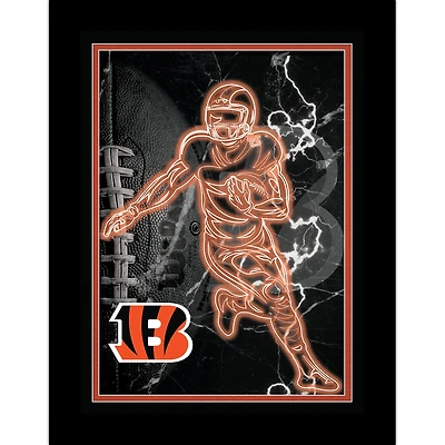 Black Cincinnati Bengals 12'' x 16'' Framed Neon Player Print