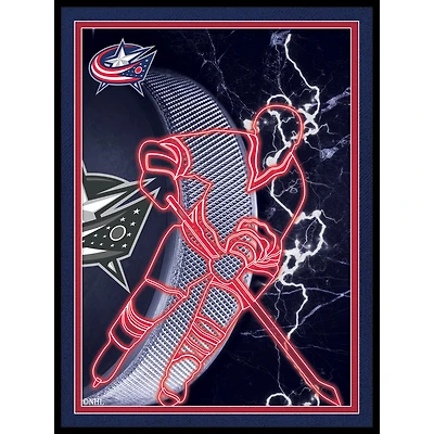 Black Columbus Blue Jackets 12'' x 16'' Framed Neon Player Print