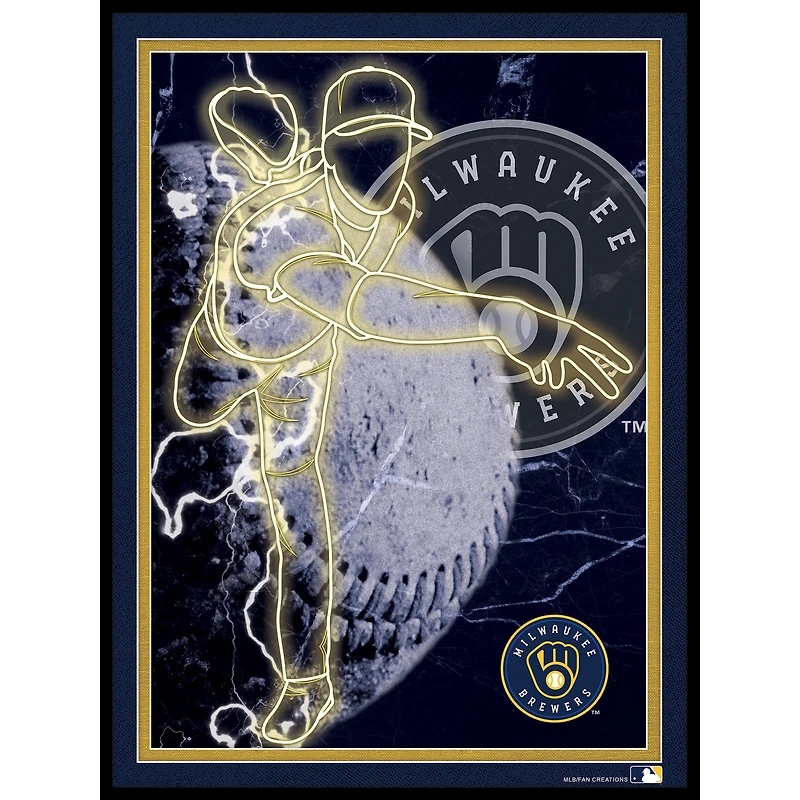 Black Milwaukee Brewers 12'' x 16'' Framed Neon Player Print