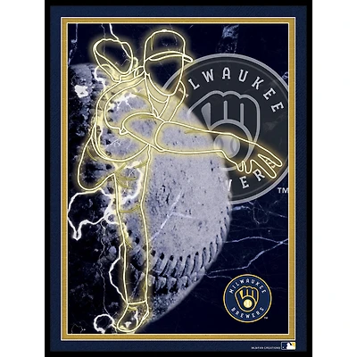 Black Milwaukee Brewers 12'' x 16'' Framed Neon Player Print