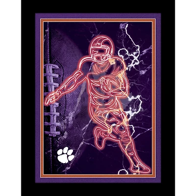 Black Clemson Tigers 12'' x 16'' Framed Neon Player Print
