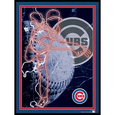 Black Chicago Cubs 12'' x 16'' Framed Neon Player Print