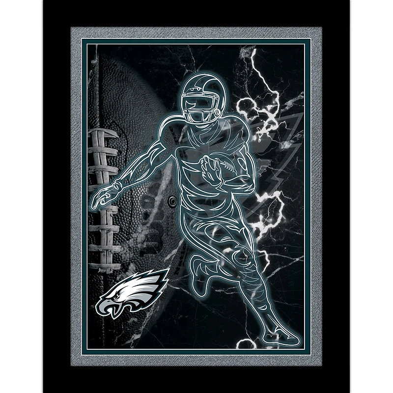 Black Philadelphia Eagles 12'' x 16'' Framed Neon Player Print