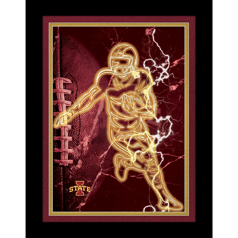 Black Iowa State Cyclones 12'' x 16'' Framed Neon Player Print
