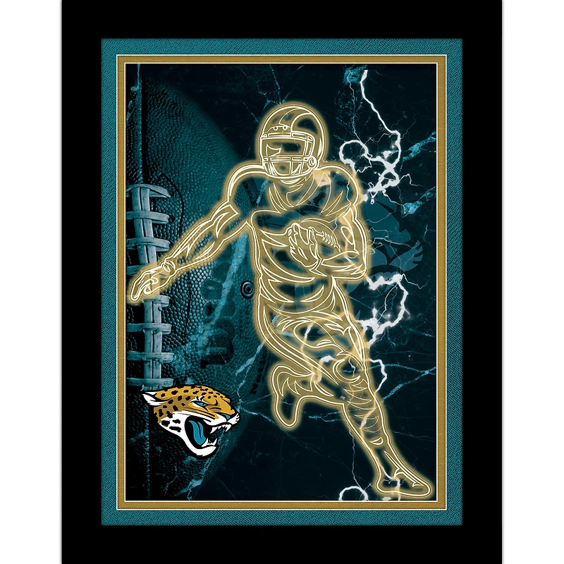 Black Jacksonville Jaguars 12'' x 16'' Framed Neon Player Print