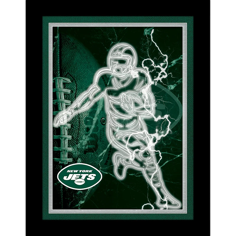 Black New York Jets 12'' x 16'' Framed Neon Player Print