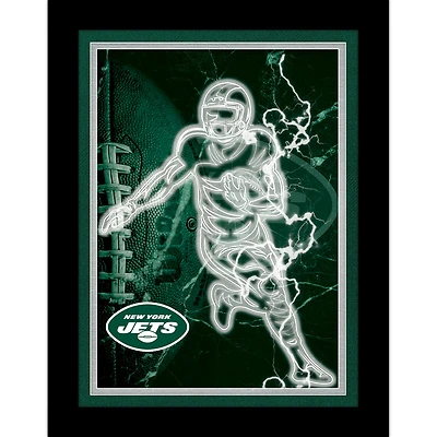 Black New York Jets 12'' x 16'' Framed Neon Player Print