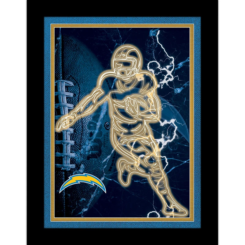 Black Los Angeles Chargers 12'' x 16'' Framed Neon Player Print