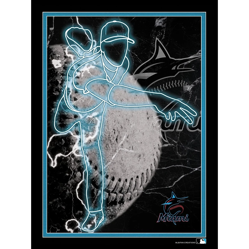 Black Miami Marlins 12'' x 16'' Framed Neon Player Print