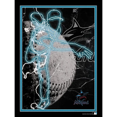 Black Miami Marlins 12'' x 16'' Framed Neon Player Print