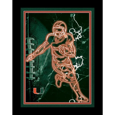 Black Miami Hurricanes 12'' x 16'' Framed Neon Player Print