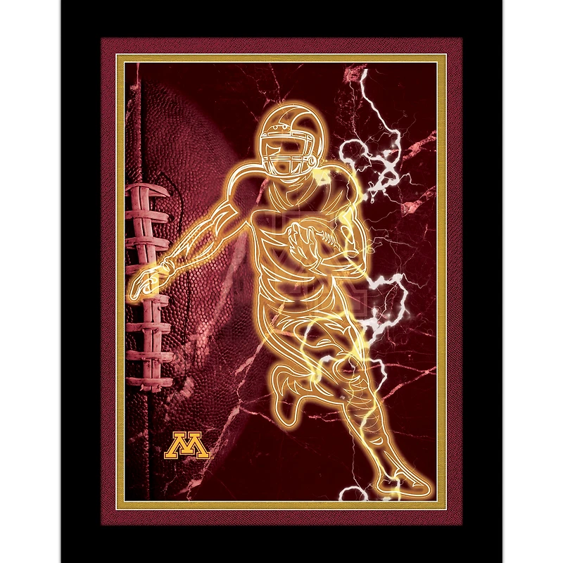 Black Minnesota Golden Gophers 12'' x 16'' Framed Neon Player Print