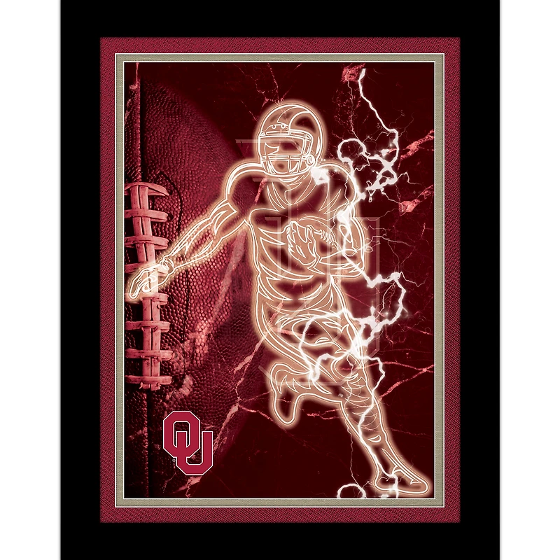 Black Oklahoma Sooners 12'' x 16'' Framed Neon Player Print