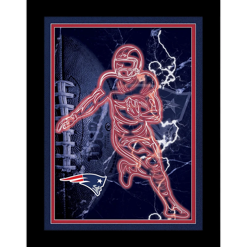 Black New England Patriots 12'' x 16'' Framed Neon Player Print