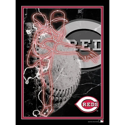 Black Cincinnati Reds 12'' x 16'' Framed Neon Player Print