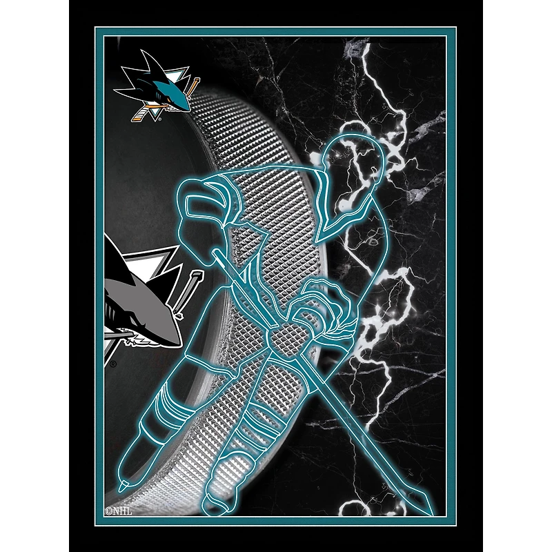 Black San Jose Sharks 12'' x 16'' Framed Neon Player Print
