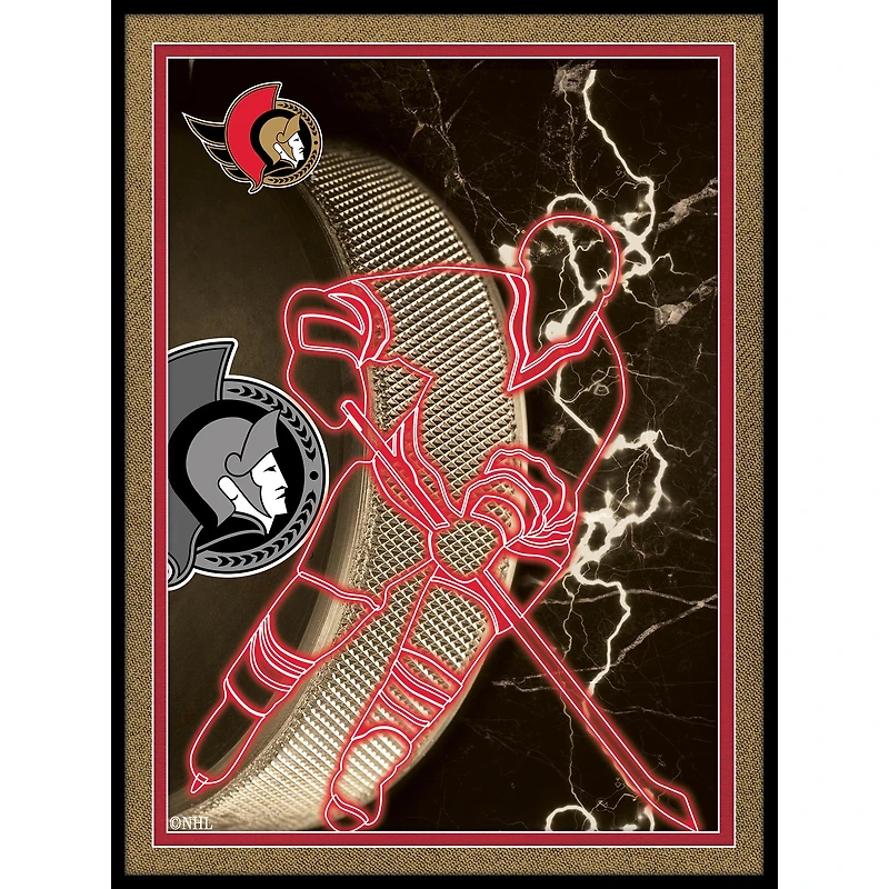 Black Ottawa Senators 12'' x 16'' Framed Neon Player Print