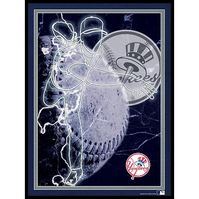 Black New York Yankees 12'' x 16'' Framed Neon Player Print