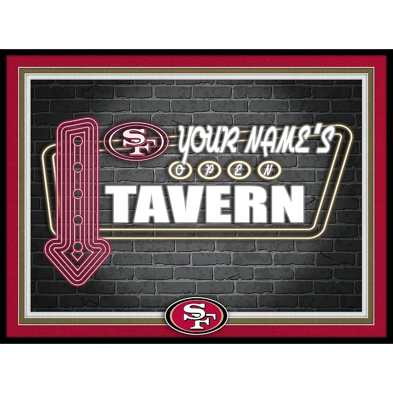 Black San Francisco 49ers 12'' x 16'' Personalized Framed Neon Tavern Print
