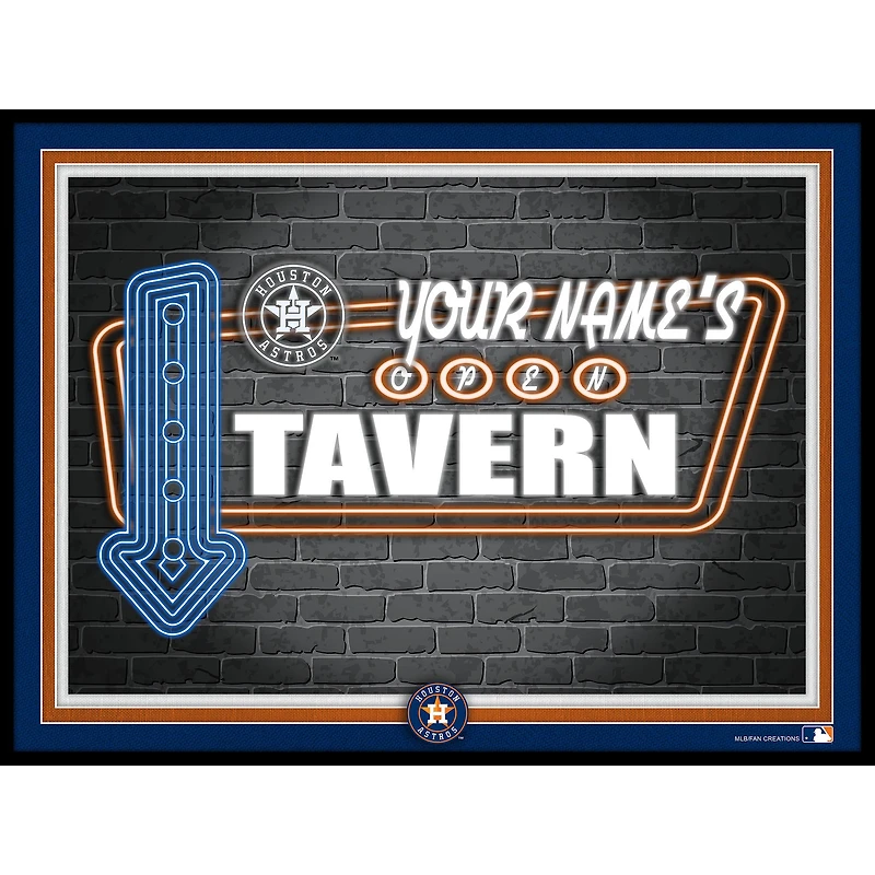 Black Houston Astros 12'' x 16'' Personalized Framed Neon Tavern Print