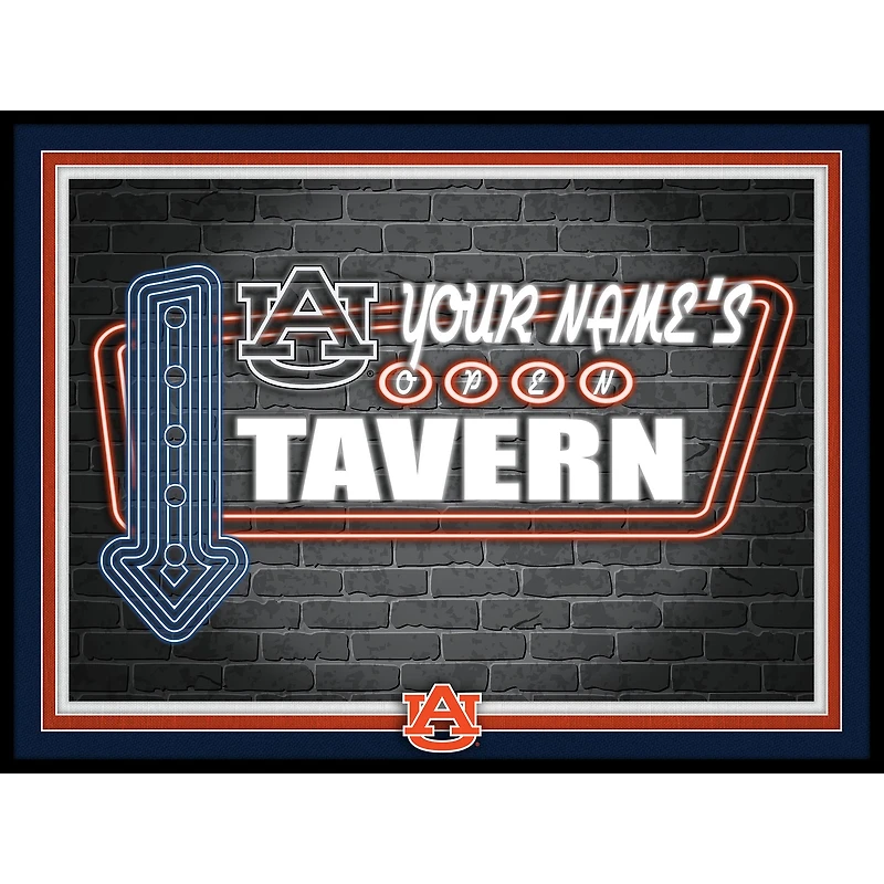 Black Auburn Tigers 12'' x 16'' Personalized Framed Neon Tavern Print