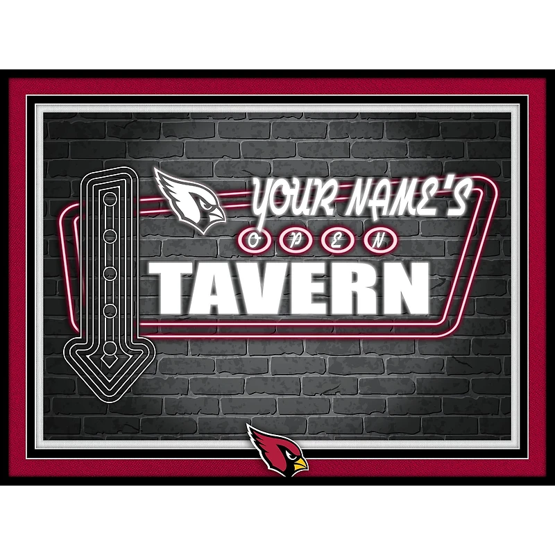 Black Arizona Cardinals 12'' x 16'' Personalized Framed Neon Tavern Print