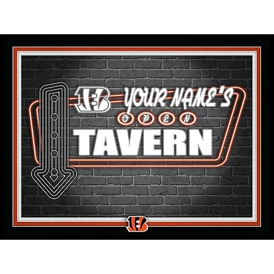 Black Cincinnati Bengals 12'' x 16'' Personalized Framed Neon Tavern Print