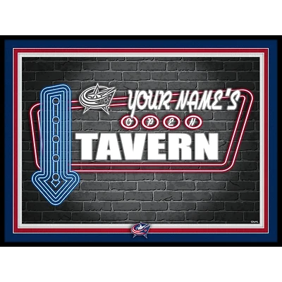 Columbus Blue Jackets 12'' x 16'' Personalized Framed Neon Tavern Print