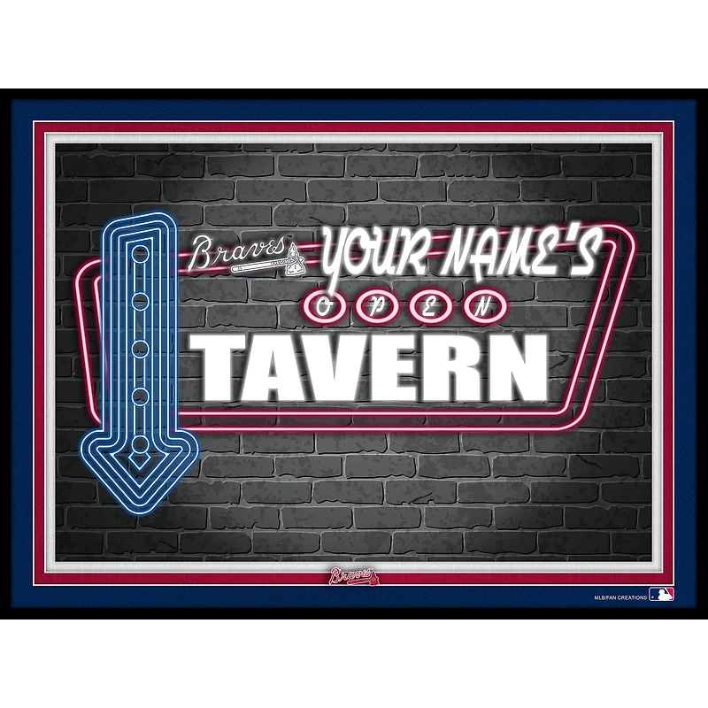 Black Atlanta Braves 12'' x 16'' Personalized Framed Neon Tavern Print