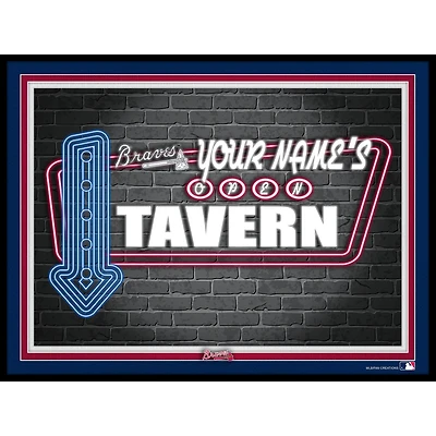 Black Atlanta Braves 12'' x 16'' Personalized Framed Neon Tavern Print