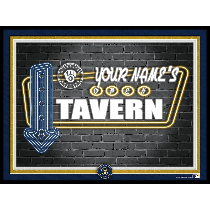Black Milwaukee Brewers 12'' x 16'' Personalized Framed Neon Tavern Print