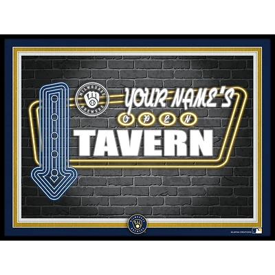Black Milwaukee Brewers 12'' x 16'' Personalized Framed Neon Tavern Print
