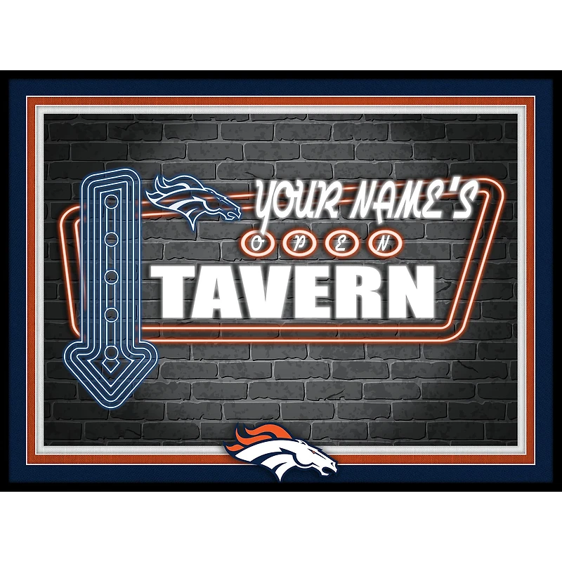 Black Denver Broncos 12'' x 16'' Personalized Framed Neon Tavern Print