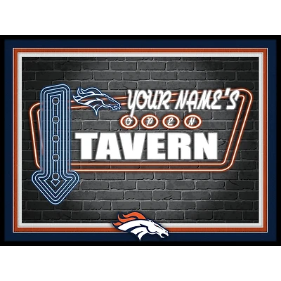 Black Denver Broncos 12'' x 16'' Personalized Framed Neon Tavern Print