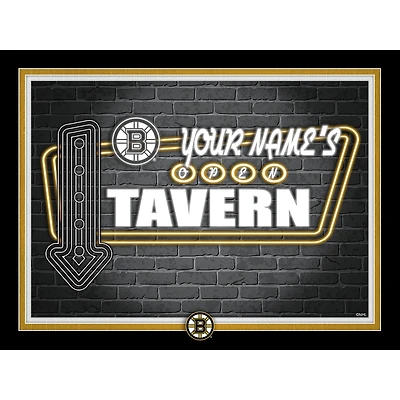 Boston Bruins 12'' x 16'' Personalized Framed Neon Tavern Print