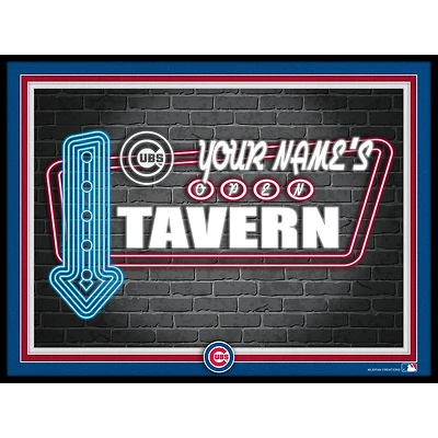 Black Chicago Cubs 12'' x 16'' Personalized Framed Neon Tavern Print